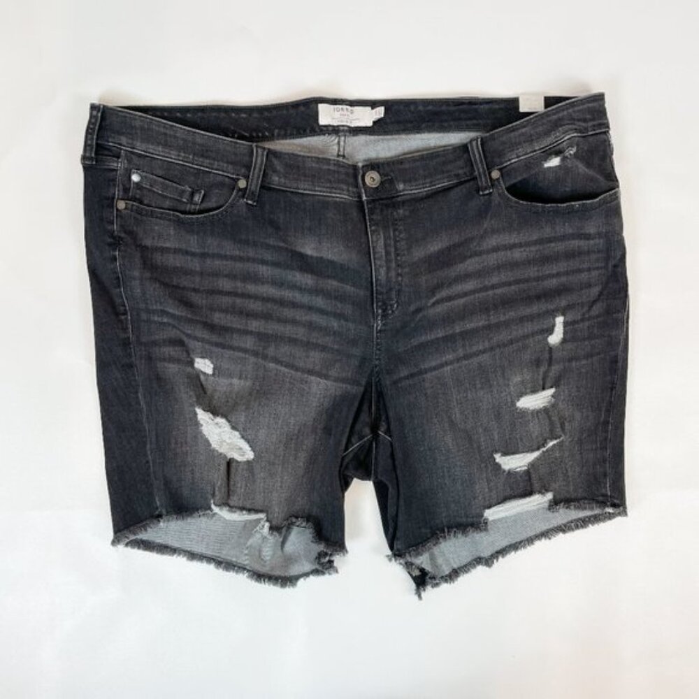 Torrid Denim Shorts Black Distressed Raw Hem 28